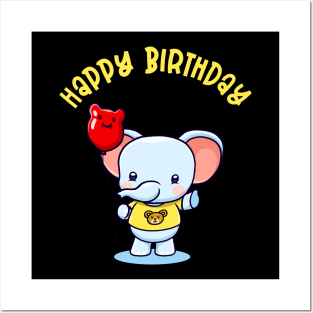 Cute Elephant Balloon Happy Birthday Gift Kids Posters and Art